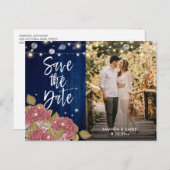 Navy Blue Blush Save the Date Foto Postkarten (Vorne/Hinten)