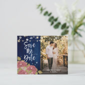 Navy Blue Blush Save the Date Foto Postkarten (Stehend Vorderseite)