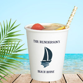 Navy Blue Boat Nautical Family Beach House Party Pappbecher