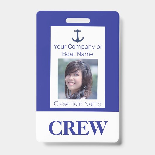 Navy Blue Boat oder Yacht Crew Foto ID Abzeichen Ausweis (Vorderseite)