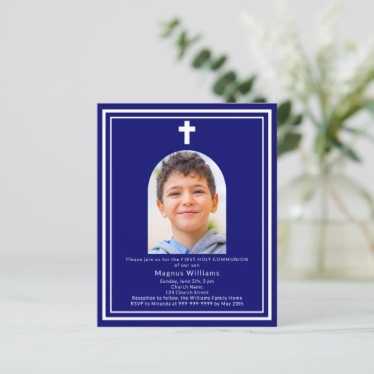 Navy-Blue-Bogen-Foto Erste Kommunion (Stehend Vorderseite)