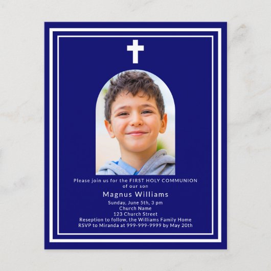 Navy-Blue-Bogen-Foto Erste Kommunion (Vorderseite)