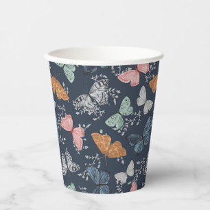 Navy Blue Boho Butterfly Dusche Party Geschirr Pappbecher