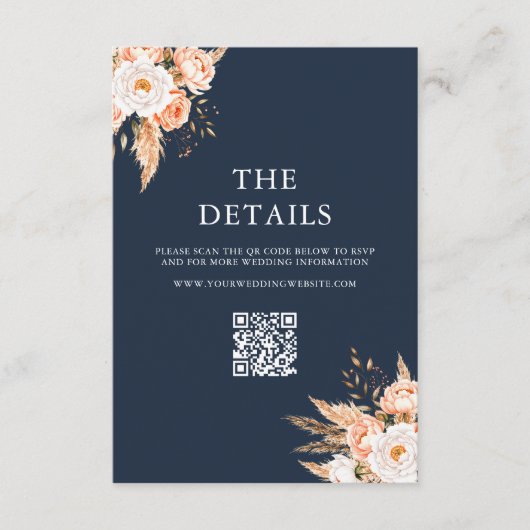 Navy Blue Boho Chic Floral Wedding Begleitkarte (Vorderseite)