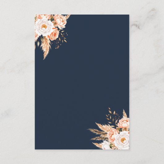 Navy Blue Boho Chic Floral Wedding Begleitkarte (Rückseite)