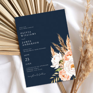 Navy Blue Boho Chic Floral Wedding Einladung