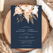 Navy Blue Boho Chic Floral Wedding Einladung