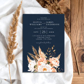 Navy Blue Boho Chic Floral Wedding Einladung