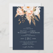 Navy Blue Boho Chic Floral Wedding Einladung (Vorderseite)