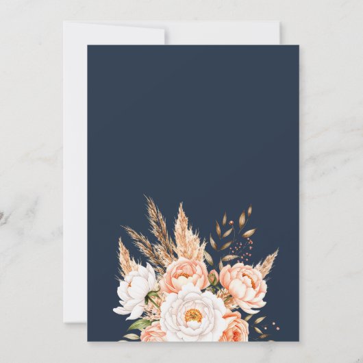 Navy Blue Boho Chic Floral Wedding Einladung (Rückseite)