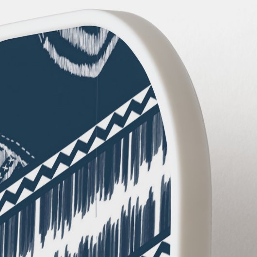 Navy Blue Boho Chic Fringe Muster Custom Text Pickleball Schläger (Linke Seite)