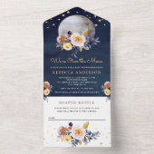 Navy Blue Boho Earthy Floral Moon Babydusche All In One Einladung (Innen Boden)