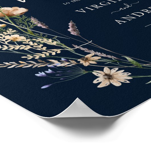 Navy Blue Boho Floral Begrüßungspposter Poster (Ecke)