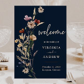 Navy Blue Boho Floral Begrüßungspposter Poster