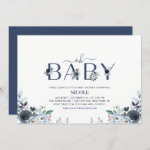 Navy Blue Boho Floral Boy Baby Dusche