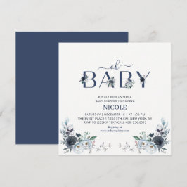 Navy Blue Boho Floral Boy Baby Showplatz Einladung