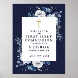 Navy Blue Boho Floral Heilige Kommune Begrüßungsze Poster
