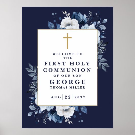 Navy Blue Boho Floral Heilige Kommune Begrüßungsze Poster (Vorne)