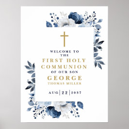 Navy Blue Boho Floral Heilige Kommune Begrüßungsze Poster
