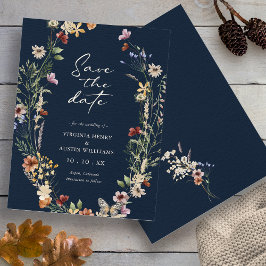 Navy Blue Boho Floral Save the Date
