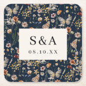 Navy Blue Boho Floral Wedding Rechteckiger Pappuntersetzer (Vorderseite)