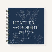 Navy Blue Boho Floral Wedding Spiral Gästebuch Notizblock (Vorderseite)
