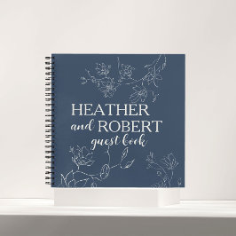 Navy Blue Boho Floral Wedding Spiral Gästebuch Notizblock