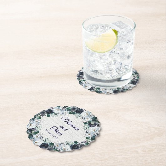 Navy Blue Boho Floral Wedding Untersetzer (Vor Ort)