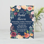 Navy Blue Boho Greenerenerity Fall Floral Brautpar Einladung (Stehend Vorderseite)