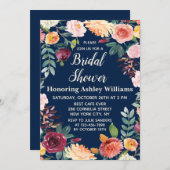 Navy Blue Boho Greenerenerity Fall Floral Brautpar Einladung (Vorne/Hinten)