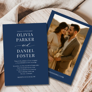 Navy Blue Boho Minimalistisch Foto Hochzeit Einladung