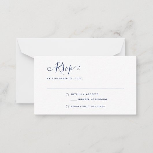 Navy Blue Boho Stylish Script RSVP Wedding Mitteilungskarte (Vorderseite)