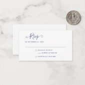 Navy Blue Boho Stylish Script RSVP Wedding Mitteilungskarte (Vorderseite/Rückseite Beispiel)