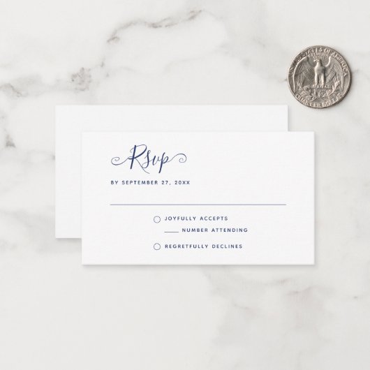 Navy Blue Boho Stylish Script RSVP Wedding Mitteilungskarte (Vorderseite/Rückseite Beispiel)