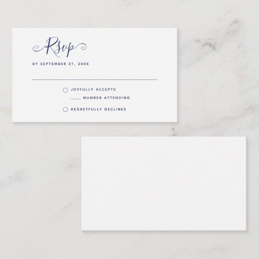 Navy Blue Boho Stylish Script RSVP Wedding Mitteilungskarte (Vorne/Hinten)