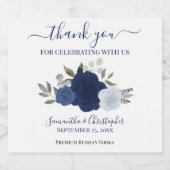 Navy Blue Boho Watercolor Rose Hochzeit Vielen Dan Alkoholflaschenetikett (Einzelnes Label)