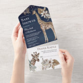 Navy Blue Boho Wild Safari Giraffe Babydusche All In One Einladung (Abreißen)