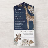 Navy Blue Boho Wild Safari Giraffe Babydusche All In One Einladung (Innen Boden)