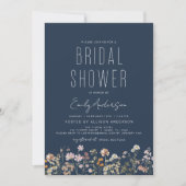 Navy Blue Boho Wildblume Brautparty Einladung (Vorderseite)