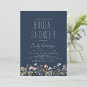 Navy Blue Boho Wildblume Brautparty Einladung (Stehend Vorderseite)