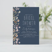 Navy Blue Boho Wildblume Brautparty Einladung (Stehend Vorderseite)