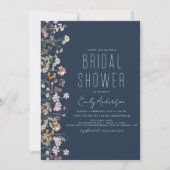 Navy Blue Boho Wildblume Brautparty Einladung (Vorderseite)