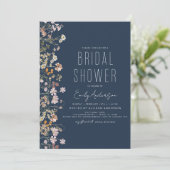 Navy Blue Boho Wildblume Brautparty Einladung (Stehend Vorderseite)