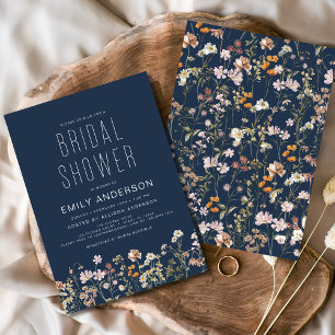Navy Blue Boho Wildblume Brautparty Elegant Einladung