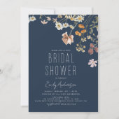 Navy Blue Boho Wildblume Brautparty Elegant Einladung (Vorderseite)