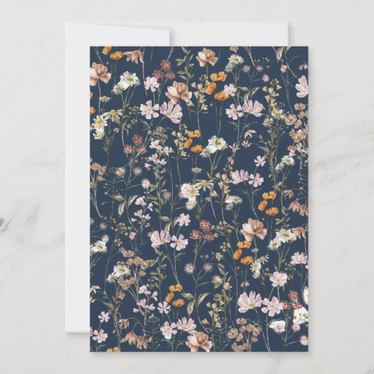 Navy Blue Boho Wildblume Brautparty Script Einladung (Rückseite)