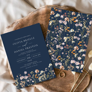 Navy Blue Boho Wildblume Garden Wedding Einladung