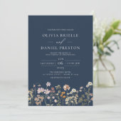 Navy Blue Boho Wildblume Garden Wedding Einladung (Stehend Vorderseite)