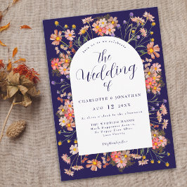 Navy Blue Boho Wildblume Hochzeit im Herbst Einladung