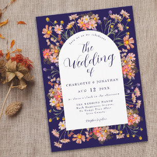 Navy Blue Boho Wildblume Hochzeit im Herbst Einladung